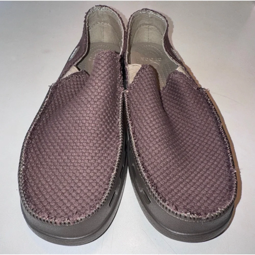 Crocs Santa Cruz Men's 10 Brown Canvas Slip On Loafers Casual Shoes
